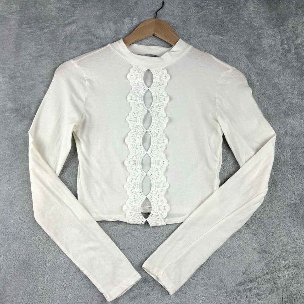 Vtg Y2K Charlotte Russe Crop Top Womens M Ivory Crochet Lace Coquette Romantic